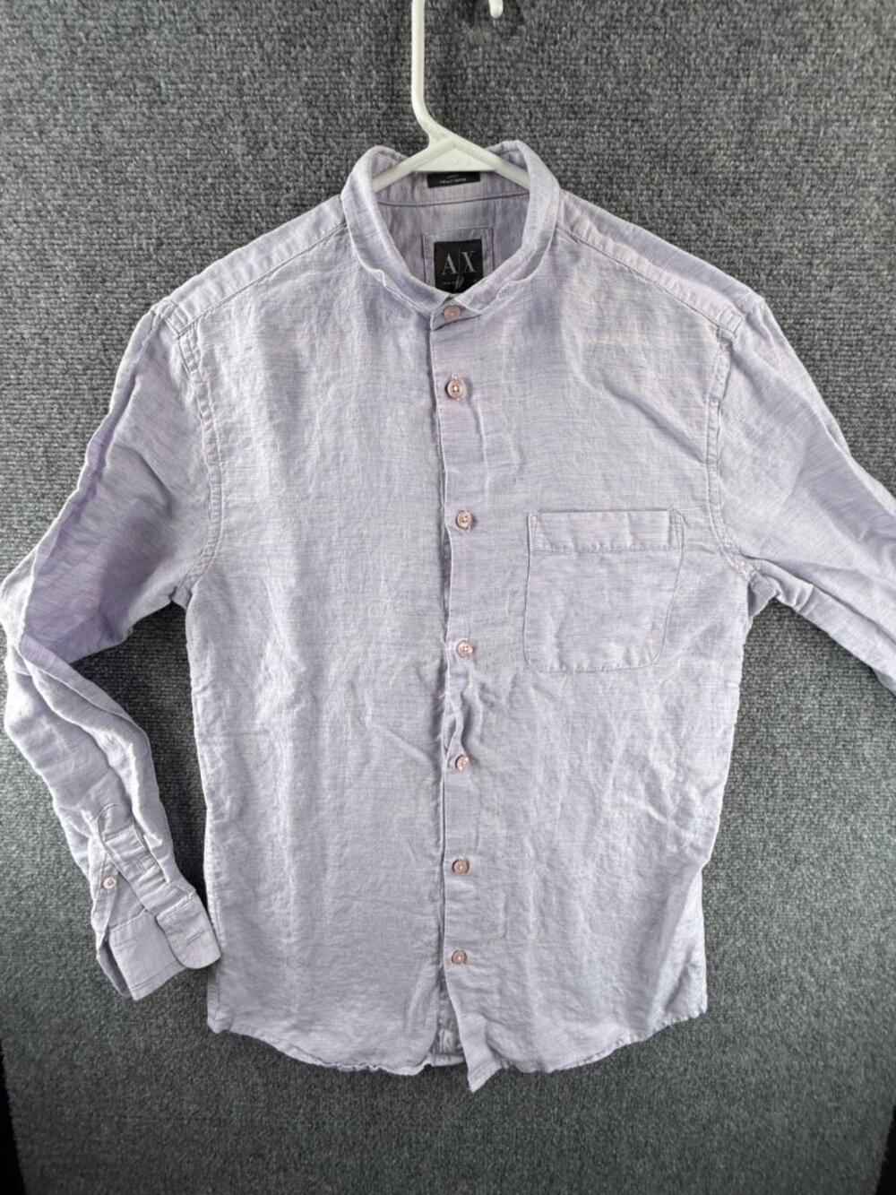Armani Slim Linen Cotton Small Purple Pocket Solid Men Designer Long Sleeve